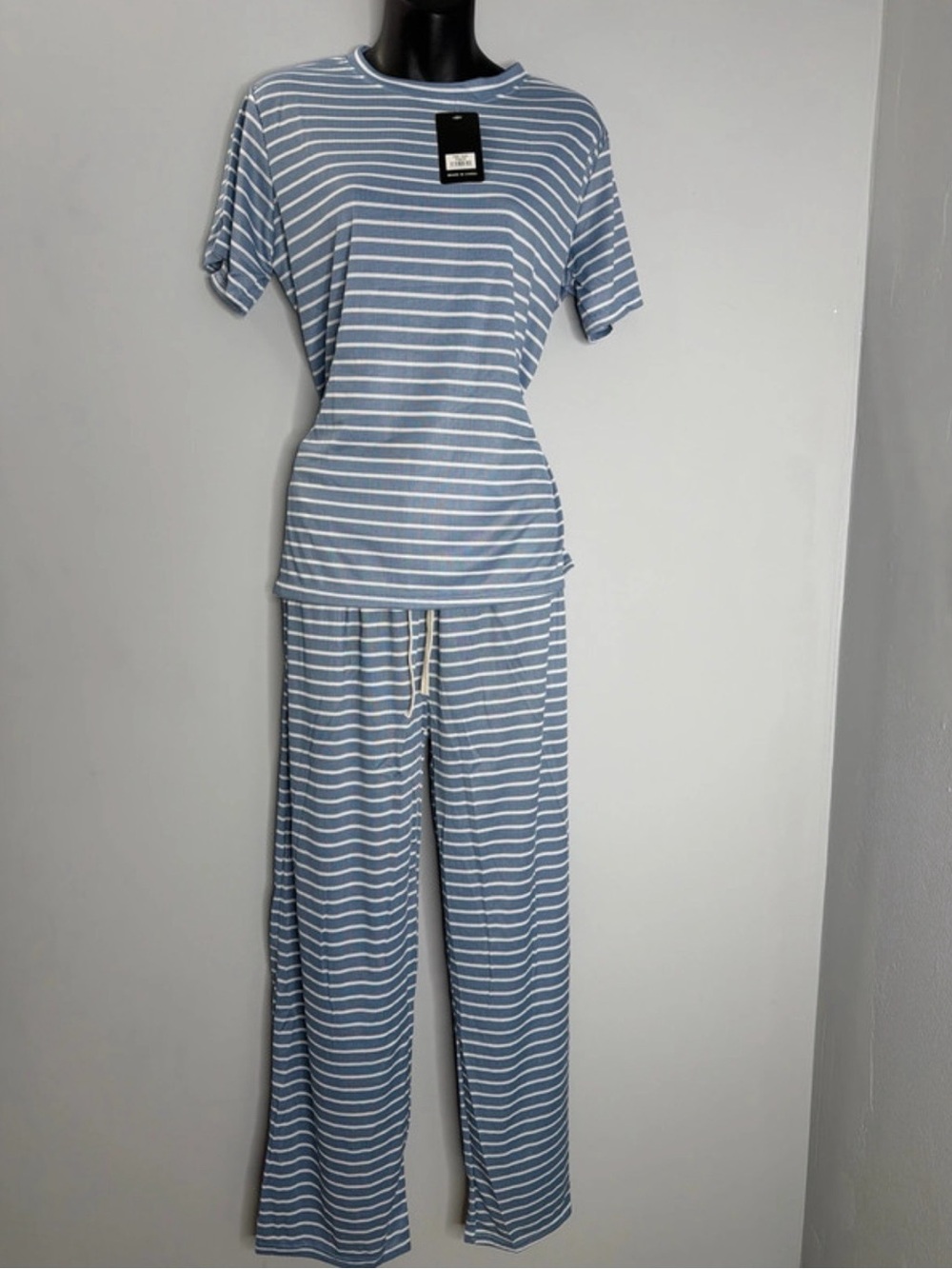 Striped Blue and White Set, high waisted with pockets - Brand: